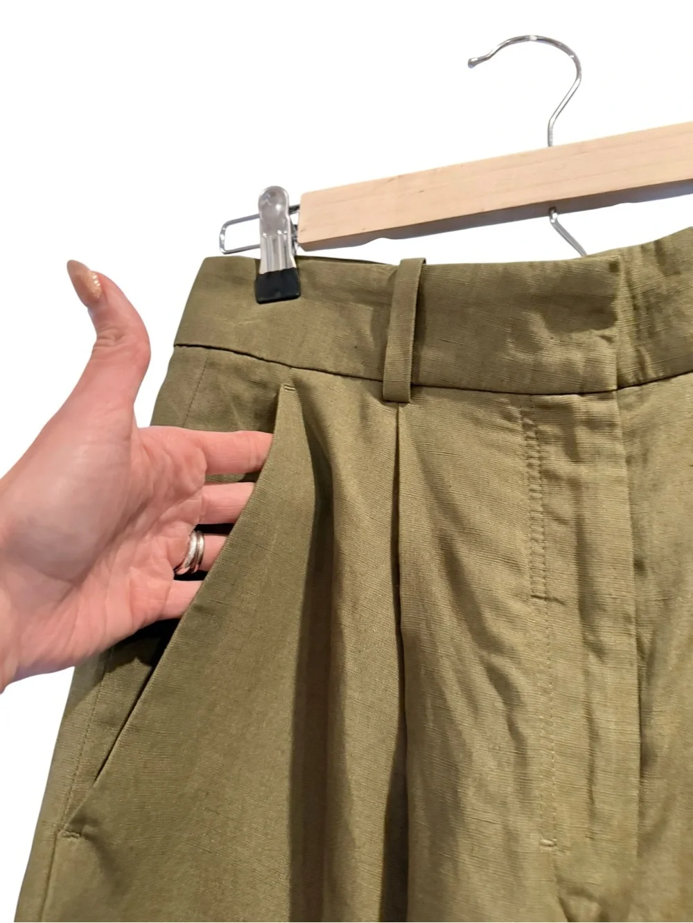 COS Olive Green Lyocell Linen Pleated Wide Leg Pants Trousers EU 36 US 4